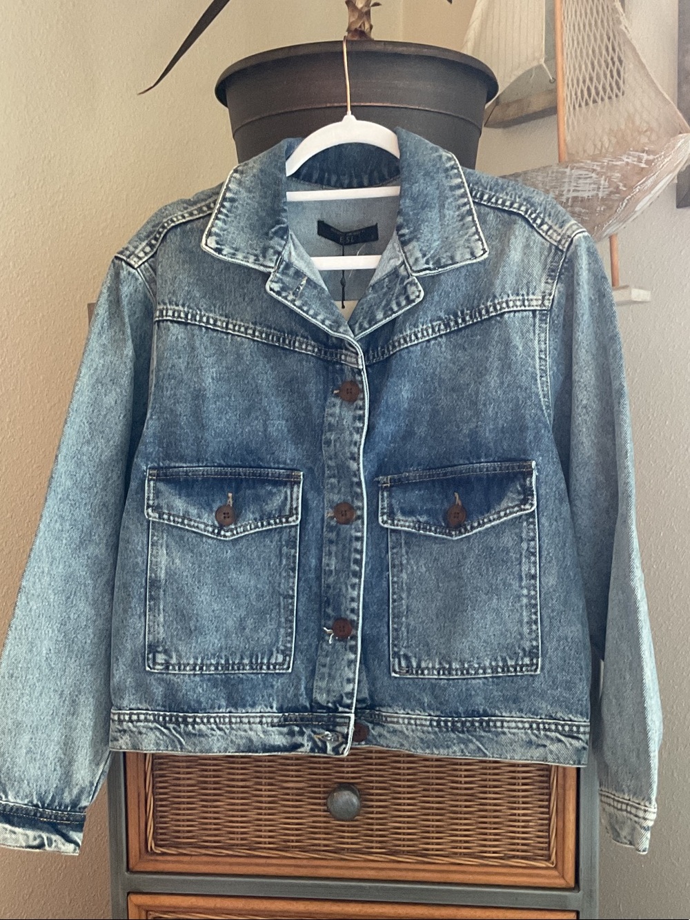 Classic Light Blue Denim Jacket - Women's Boxy Jean Coat